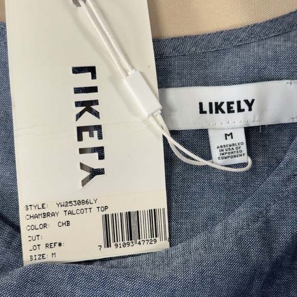 Likely Chambray Talcott Tie Front Bell Sleeve Top Blue Boho Beachy Medium NWT - Picture 3 of 12